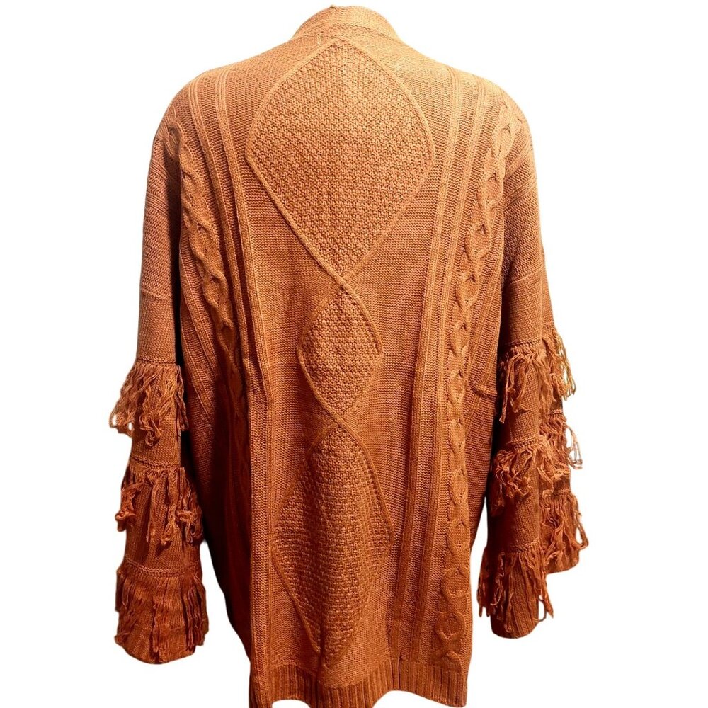 NWT Umgee Womens Camel Fringe Open Front Cardigan Sweater~Boho~MEDIUM - Picture 4 of 10